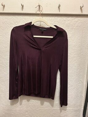 Banana Republic Deep Plum Long-Sleeve V-Neck Polo Top
